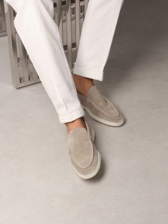 Beige Suede Slip-On Moccasins