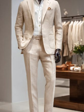 Lightweight Beige Linen Blend Suit for Men