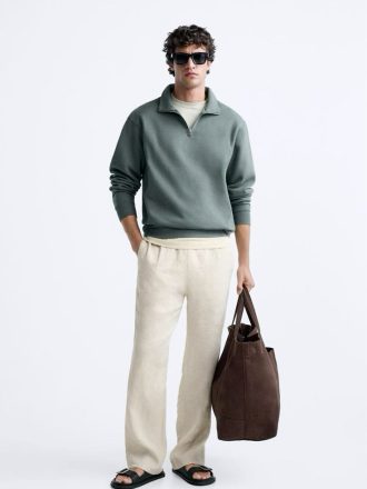 Casual Men's Pullover with Zip Collar