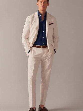 Men's Slim Fit Linen Suit - Beige