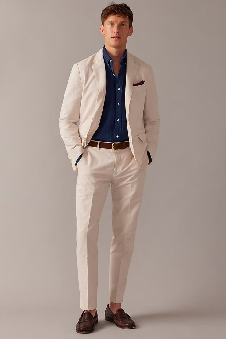 Men's Slim Fit Linen Suit - Beige