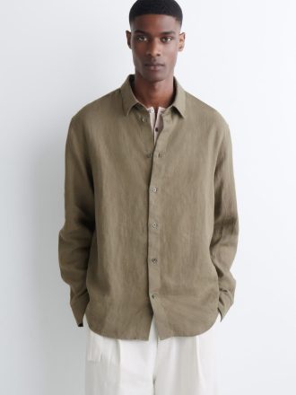 Relaxed Fit Long Sleeve Linen Shirt for Men