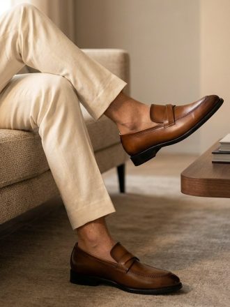 Classic Brown Leather Slip-On Loafers for Men